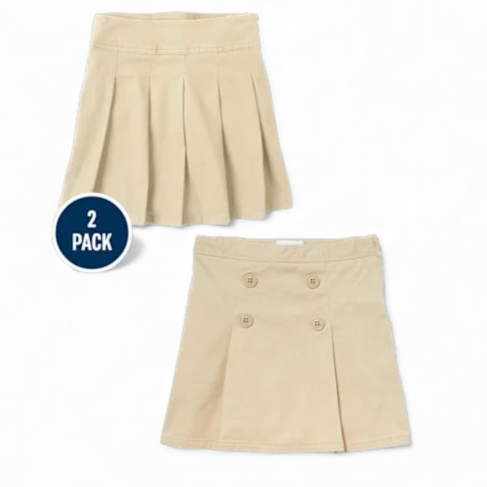 Girls Uniform Stretch Pleated Button Skort 2-Pack - Tan, size 10, NWT